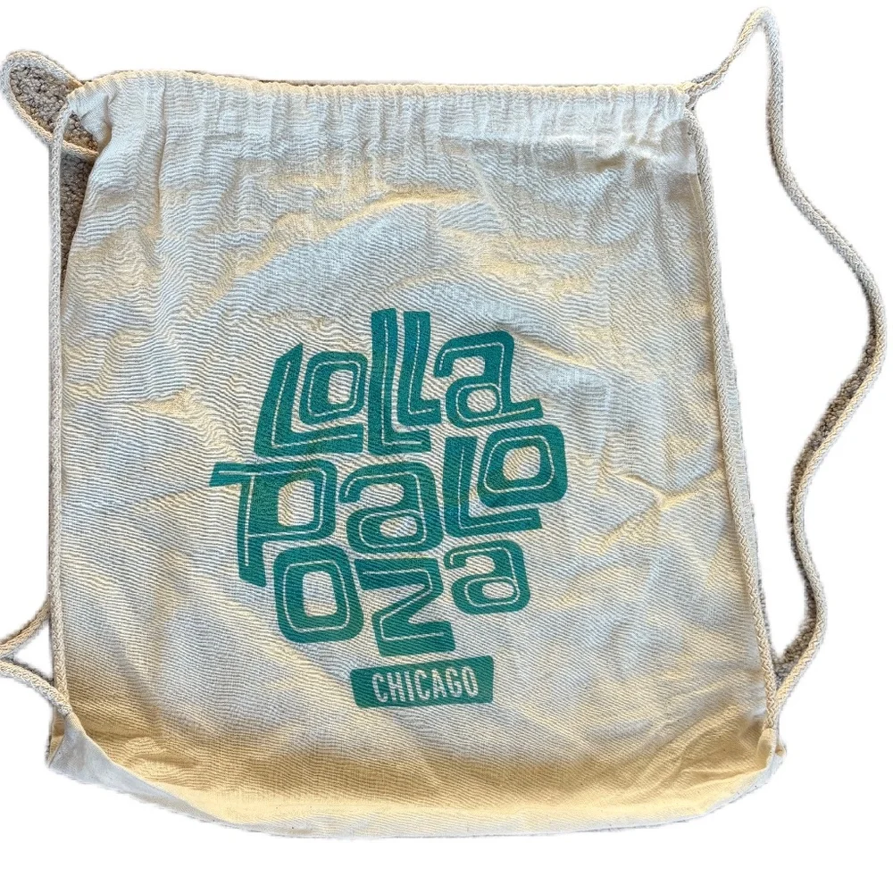 LollaPalooza backpack drawstring bag tan teal